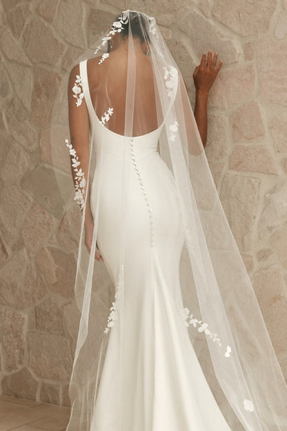 Mermaid Square Neck Straps Back Satin Wedding Dress