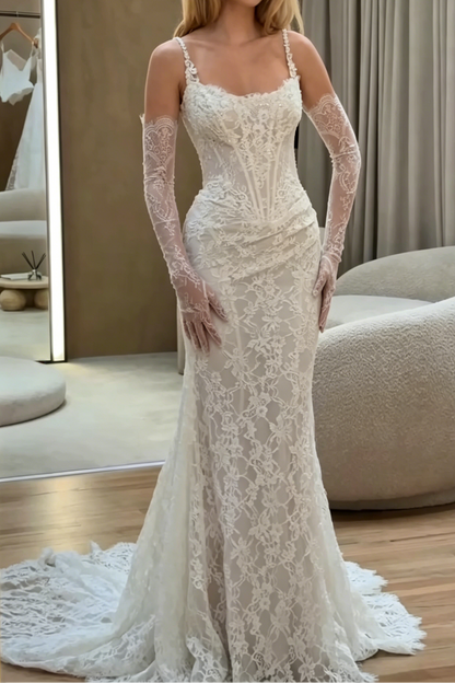 Lace Corset Mermaid Wedding Dress with Sleeves