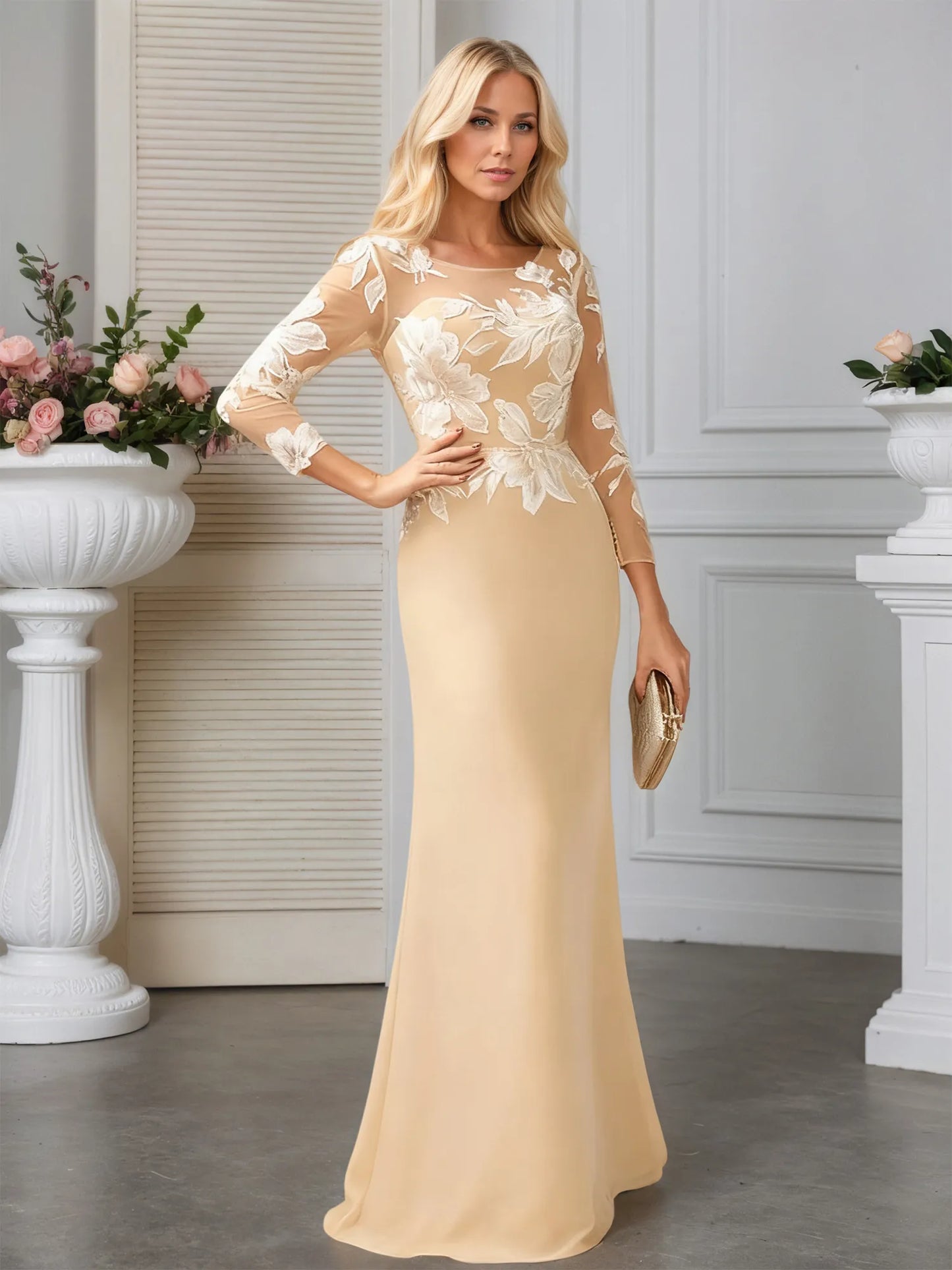 Sheath/Column Scoop Illusion Sweep Train Chiffon Evening Dress With Sequins