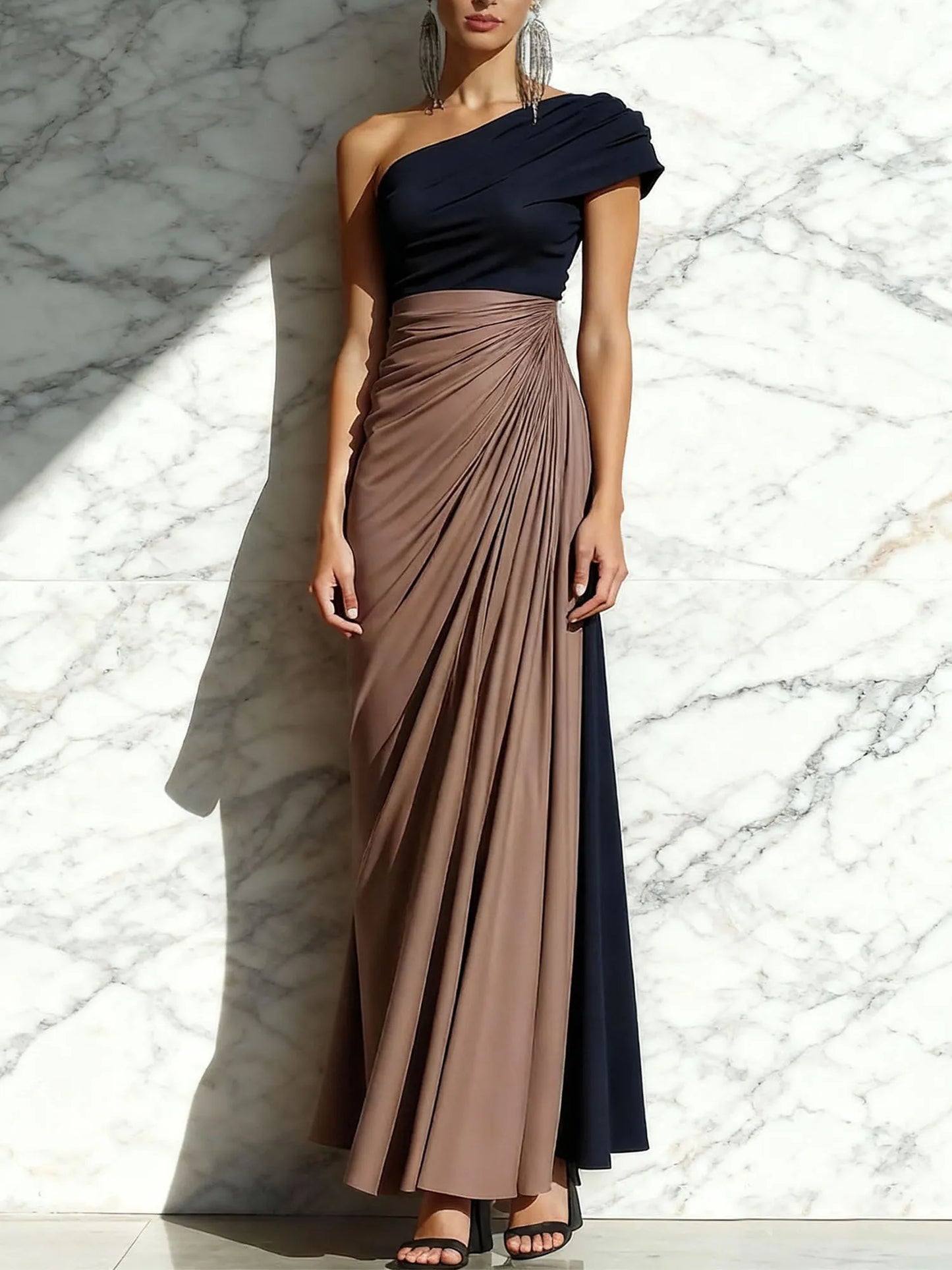 Sheath One Shoulder Ruched Maxi Formal Dress