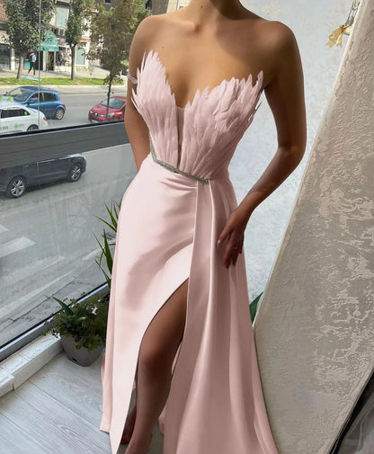 Baby Blue Off-the-Shoulder V-Neck Mermaid Slit Prom Dress