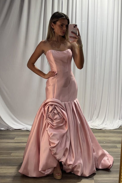 Gorgeous Mermaid Scoop Neck Blush Satin Prom Dress with Bow