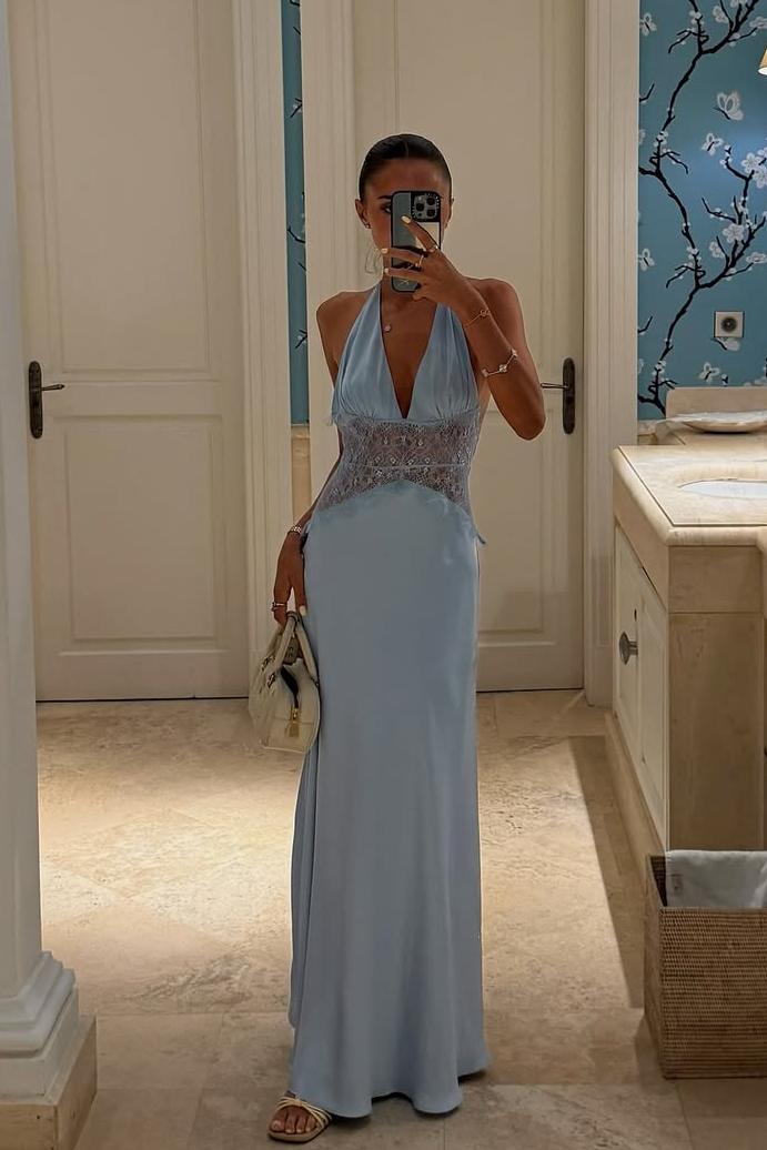 Halter V-Neck Strapless Sleeveless Long Mermaid Prom Dress