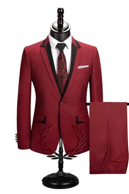 Popular World Red Tuxedo Suit Notched Lapel With One Button New For Groom