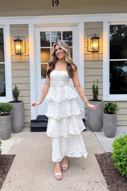 Fairy Sheath Strapless Tiered Long Prom Dress