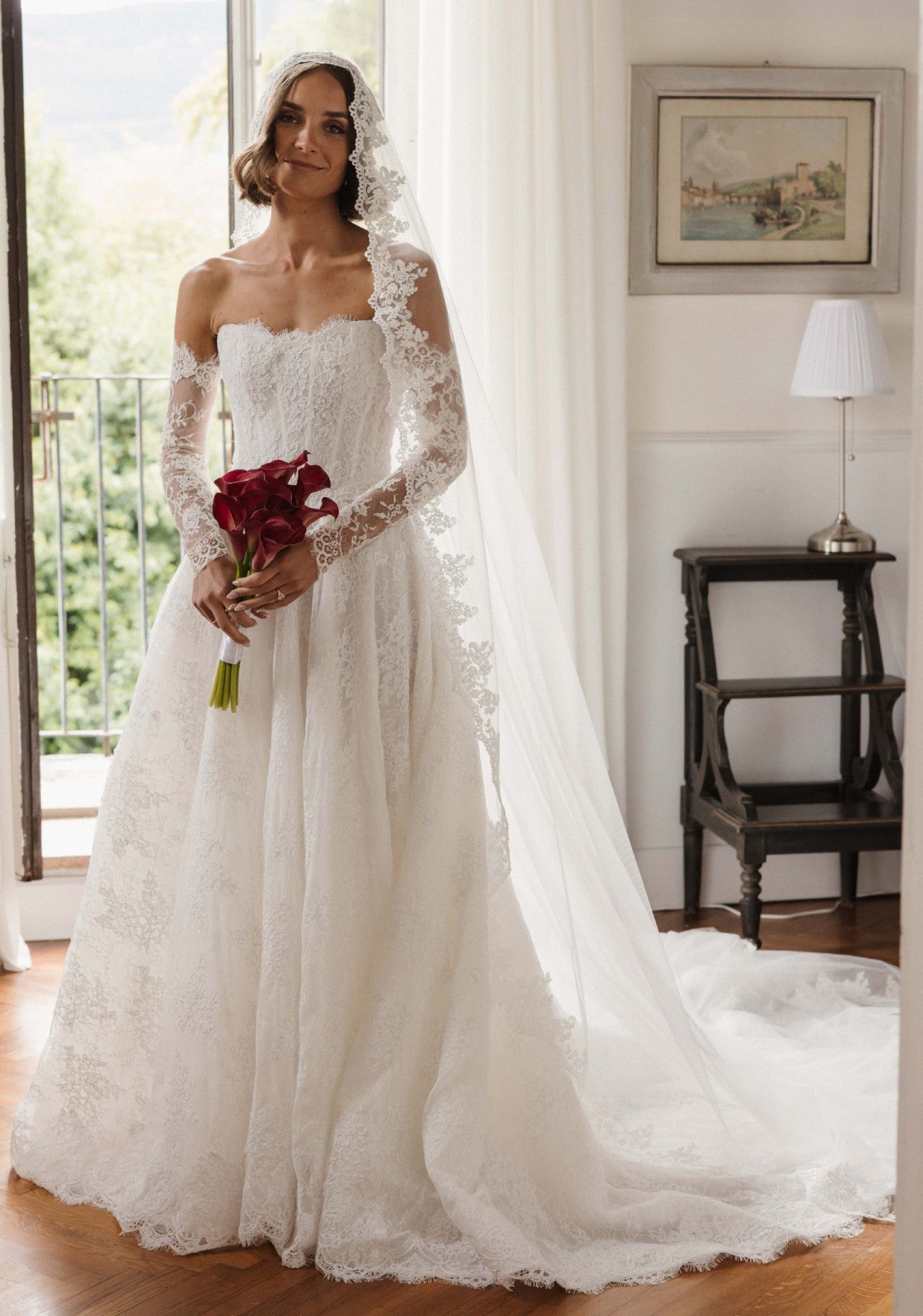 Charming Long White A-line Lace Corset Wedding Dress