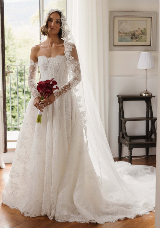 Charming Long White A-line Lace Corset Wedding Dress