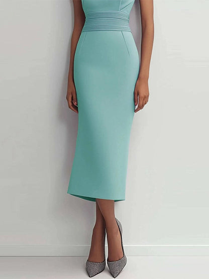 Daily Cocktail Dress Sleeveless Round Neckline Fitted Tea-Length Dress