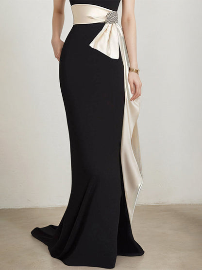 Party Dress Sleeveless Black Off the Shoulder Floor-Length Dress