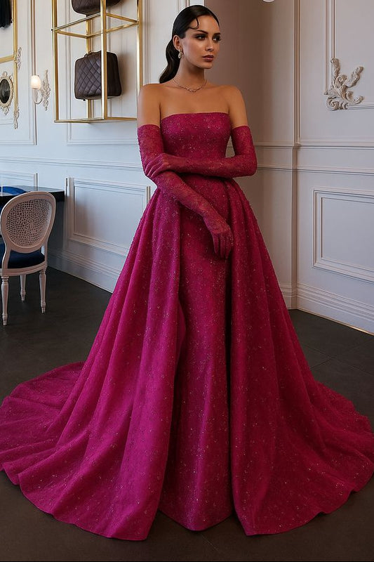 Mermaid Strapless Fuchsia Sequins Prom Dress