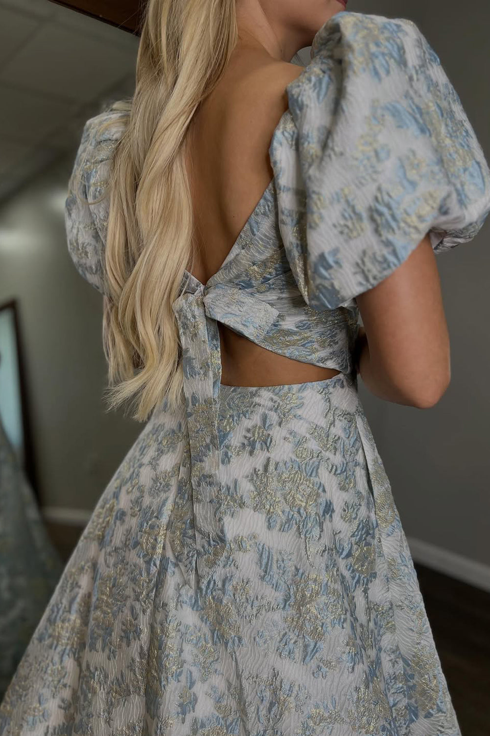 Gorgeous Off the Shoulder Jacquard Satin Prom Dress with Slit