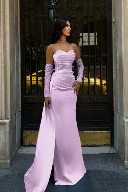 Sweetheart Strapless Sleeveless Long Mermaid Prom Dress With Pleated