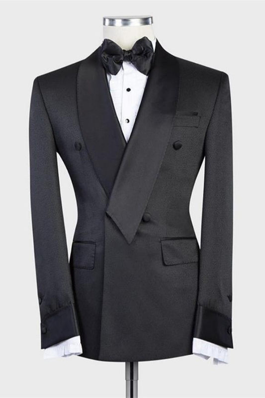 Isaias Black Double Breasted Shawl Lapel Wedding Men Suit