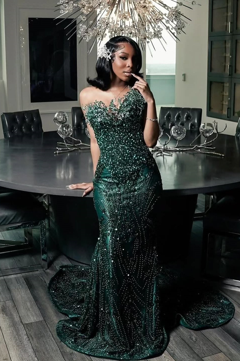 Dark Green Sweetheart Mermaid Prom Dress With Beadings