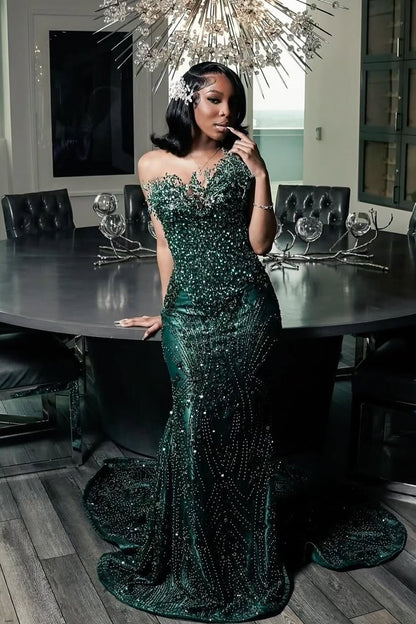 Dark Green Sweetheart Mermaid Prom Dress With Beadings