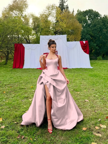 Halter Neck Strapless Sleeveless Long A-Line Prom Dress