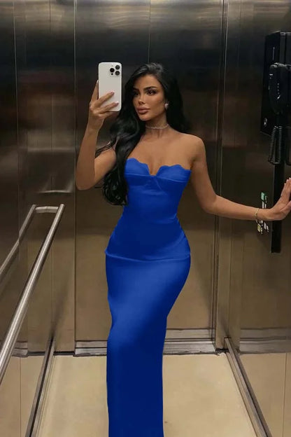 Ivory Back Slit Strapless Elegant Prom Dress