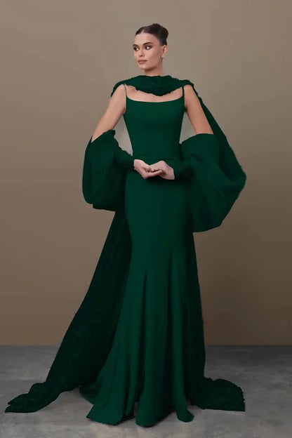 Chic Sky Blue Spaghetti-Straps Mermaid Prom Dress With Tulle Appliques Train