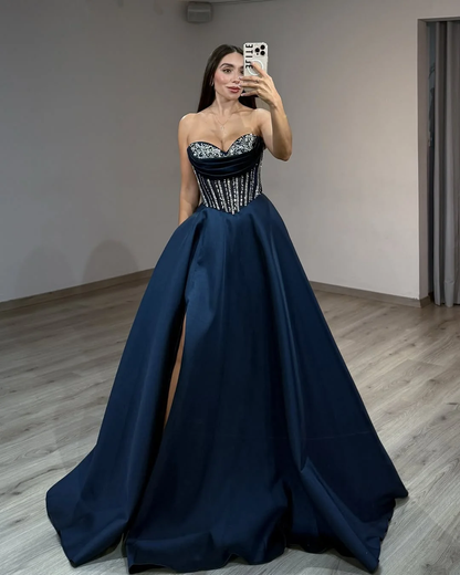 Sweetheart Sleeveless Long Pleated A-Line Prom Dress