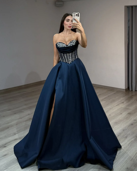 Sweetheart Sleeveless Long Pleated A-Line Prom Dress