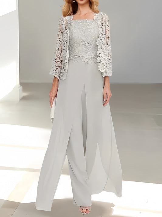 Chiffon Square Neck Floor-Length Mother of the Bride Dress