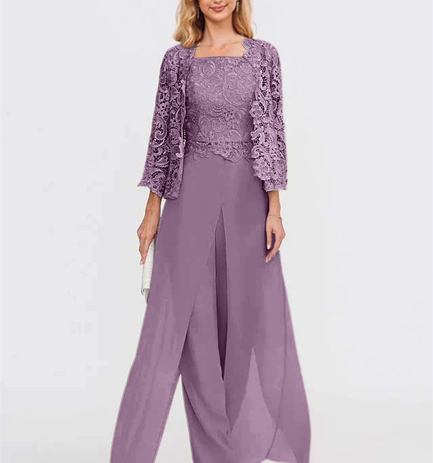 Chiffon Square Neck Floor-Length Mother of the Bride Dress