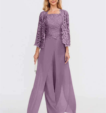Chiffon Square Neck Floor-Length Mother of the Bride Dress