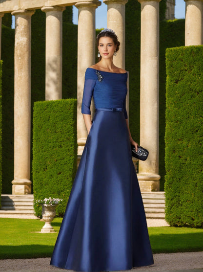 A-Line Off-the-Shoulder Short Sleeves Mother of the Bride Dress