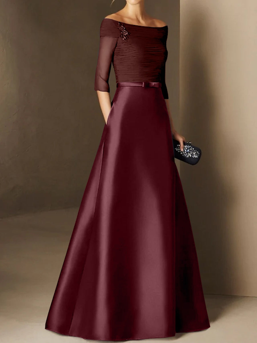 A-Line Off-the-Shoulder Short Sleeves Mother of the Bride Dress