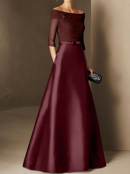 A-Line Off-the-Shoulder Short Sleeves Mother of the Bride Dress