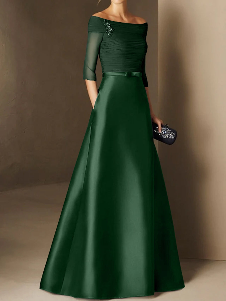 A-Line Off-the-Shoulder Short Sleeves Mother of the Bride Dress