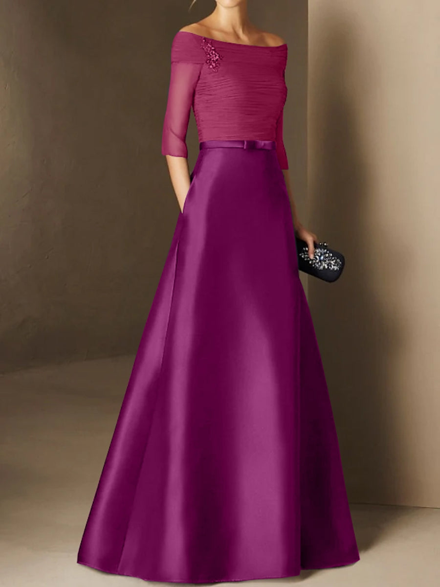 A-Line Off-the-Shoulder Short Sleeves Mother of the Bride Dress