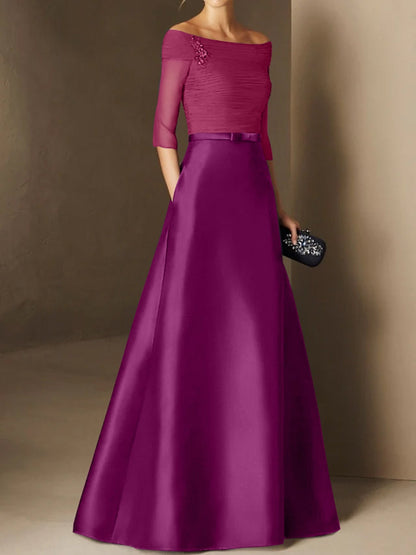 A-Line Off-the-Shoulder Short Sleeves Mother of the Bride Dress