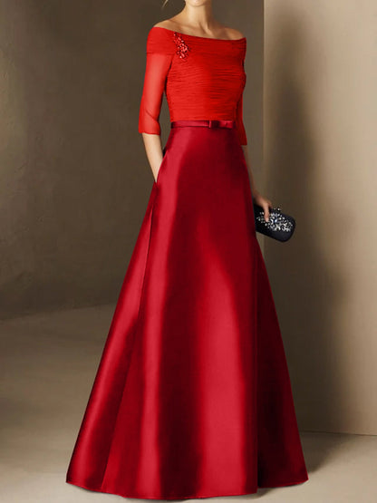 A-Line Off-the-Shoulder Short Sleeves Mother of the Bride Dress