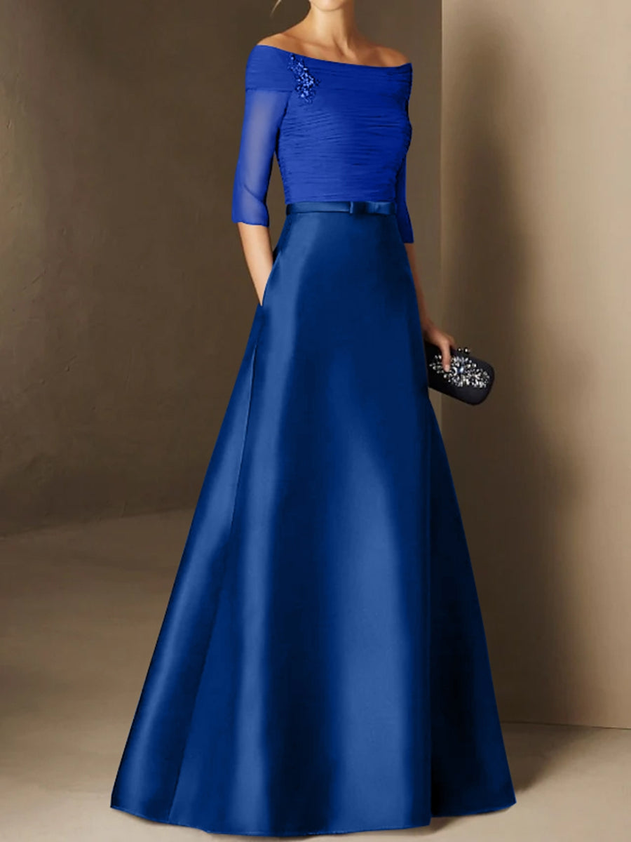 A-Line Off-the-Shoulder Short Sleeves Mother of the Bride Dress