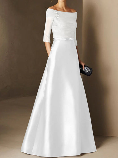 A-Line Off-the-Shoulder Short Sleeves Mother of the Bride Dress