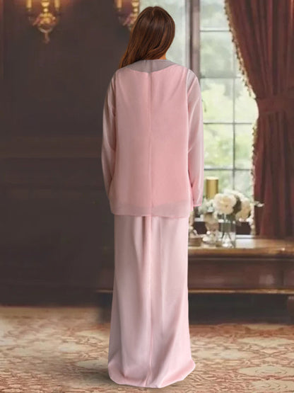 Sheath Scoop Neck Long Sleeves Floor-Length Mother of the Bride Dress