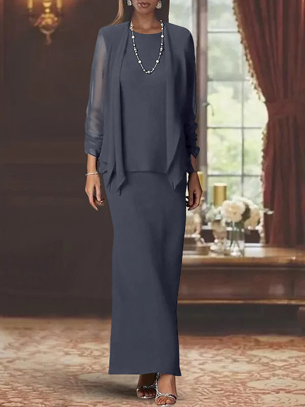 Sheath Scoop Neck Long Sleeves Floor-Length Mother of the Bride Dress
