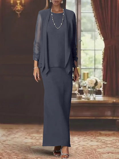 Sheath Scoop Neck Long Sleeves Floor-Length Mother of the Bride Dress