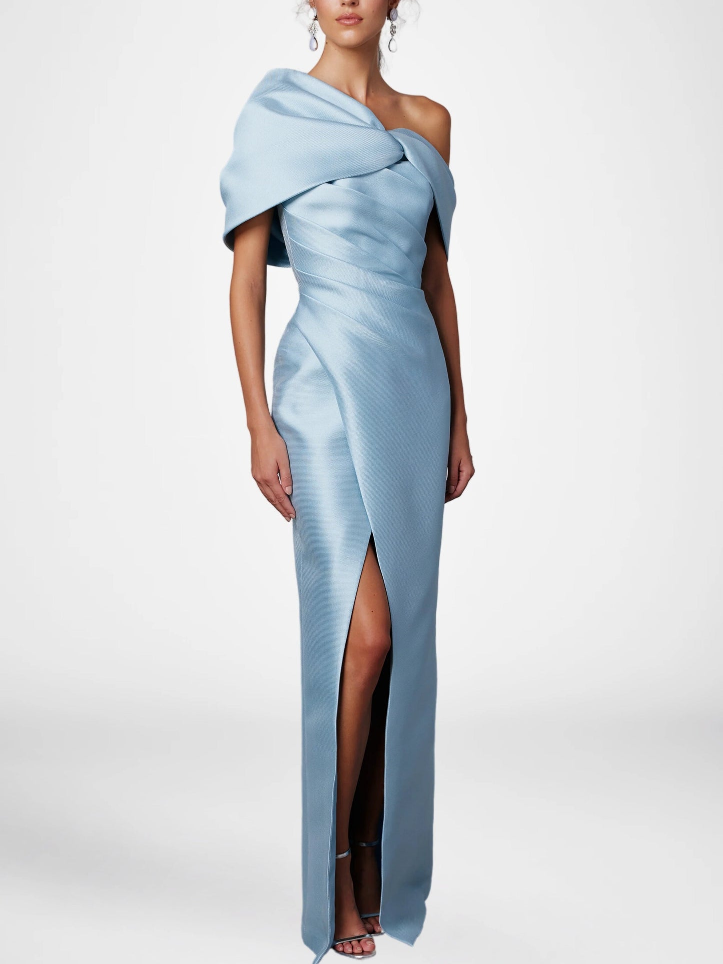 Half Sleeves Floor-Length Formal With Ruffles