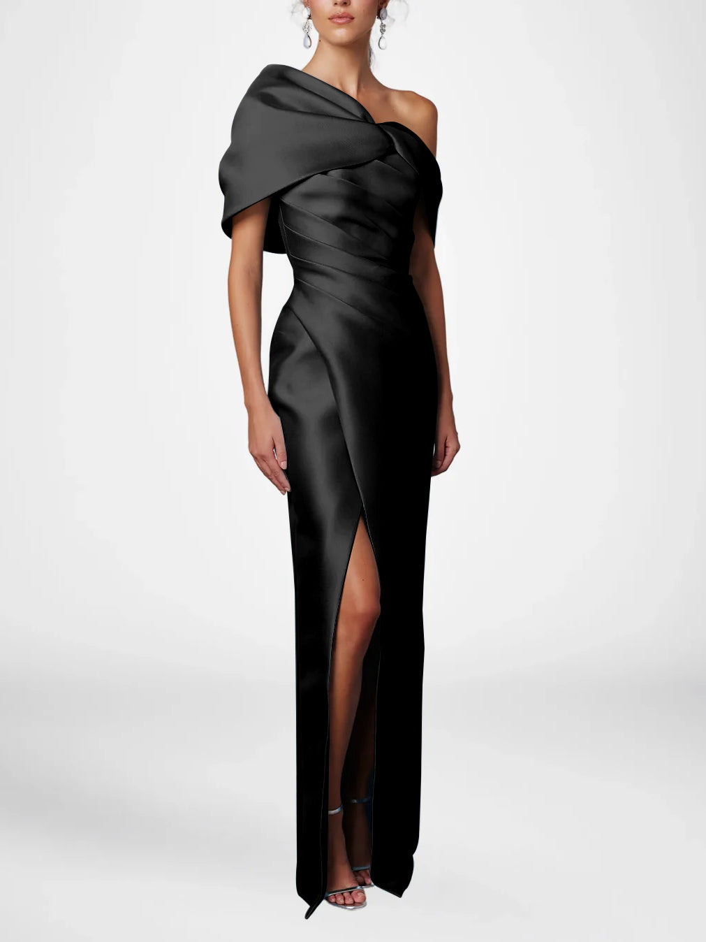 Half Sleeves Floor-Length Formal With Ruffles