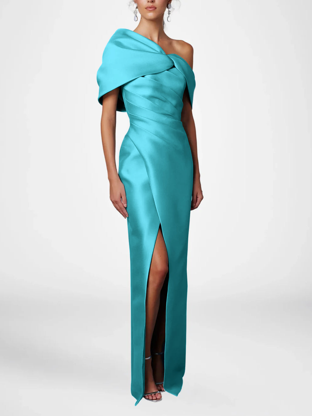 Half Sleeves Floor-Length Formal With Ruffles