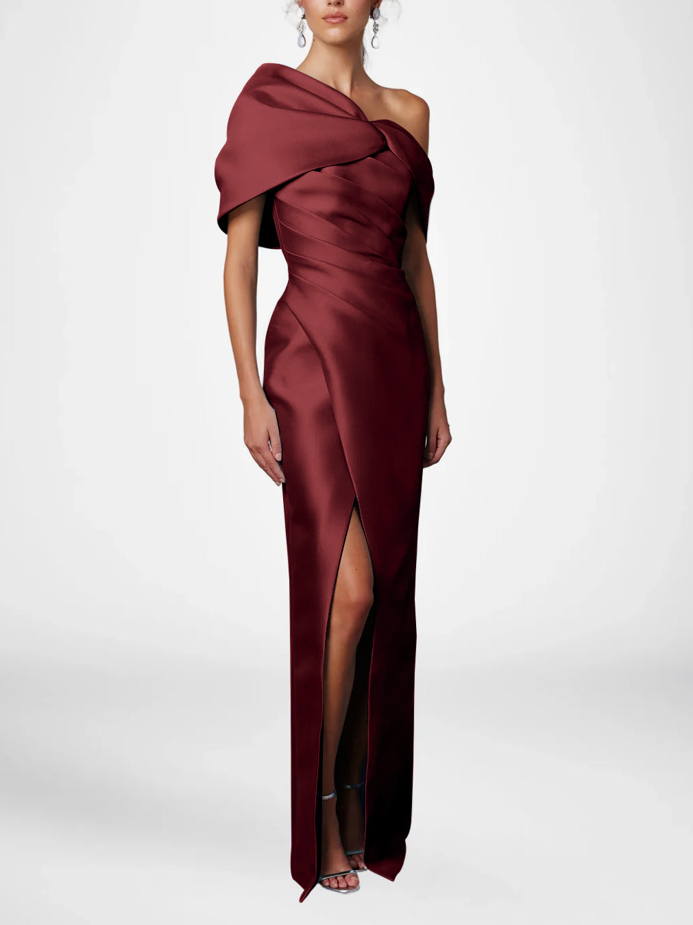 Half Sleeves Floor-Length Formal With Ruffles