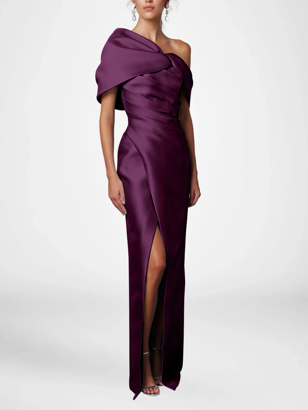Half Sleeves Floor-Length Formal With Ruffles
