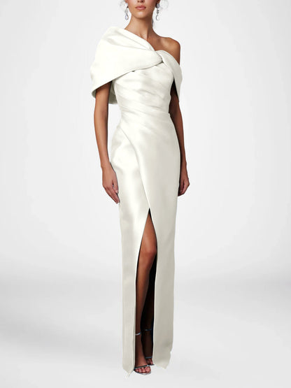 Half Sleeves Floor-Length Formal With Ruffles