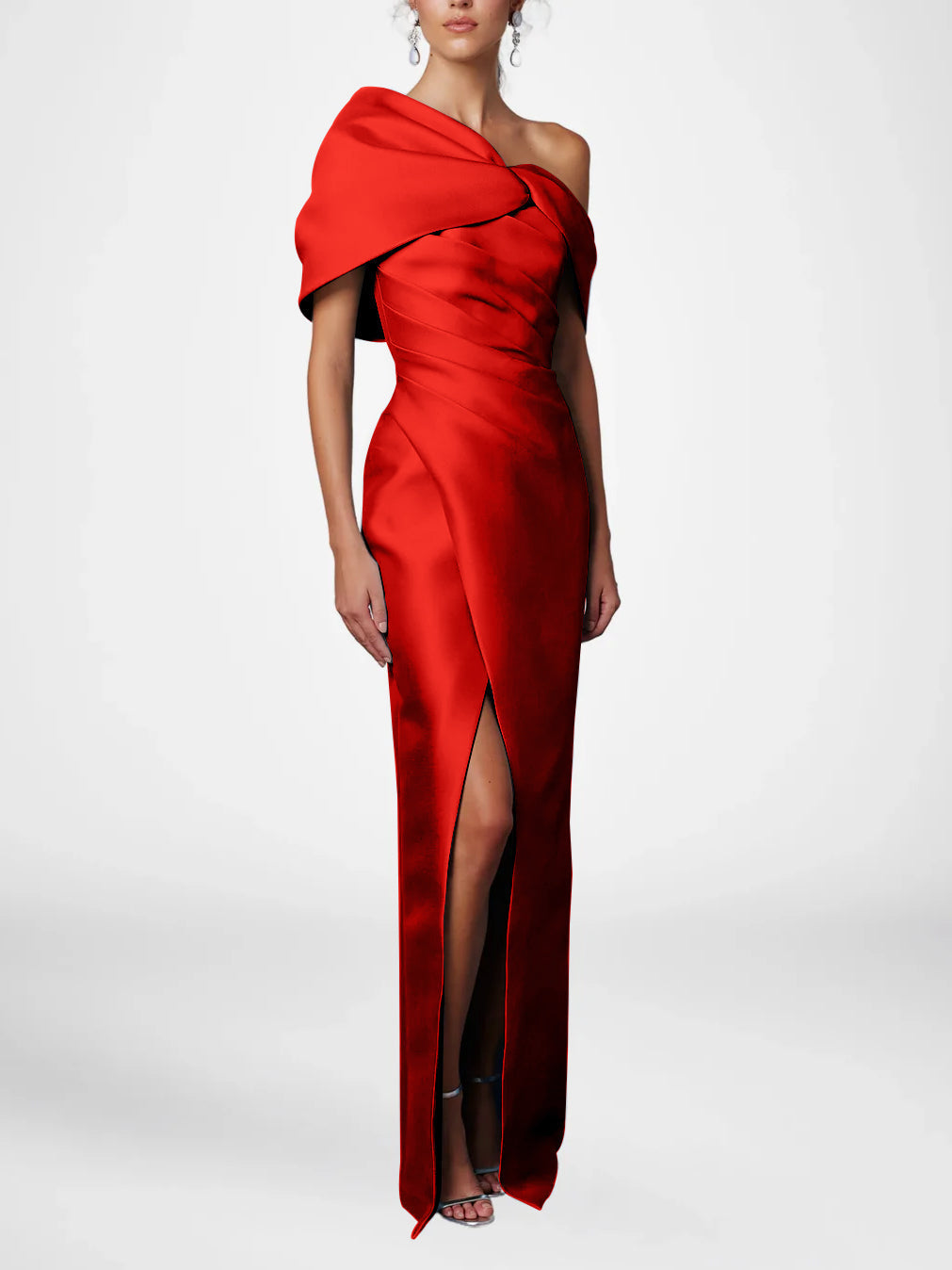 Half Sleeves Floor-Length Formal With Ruffles