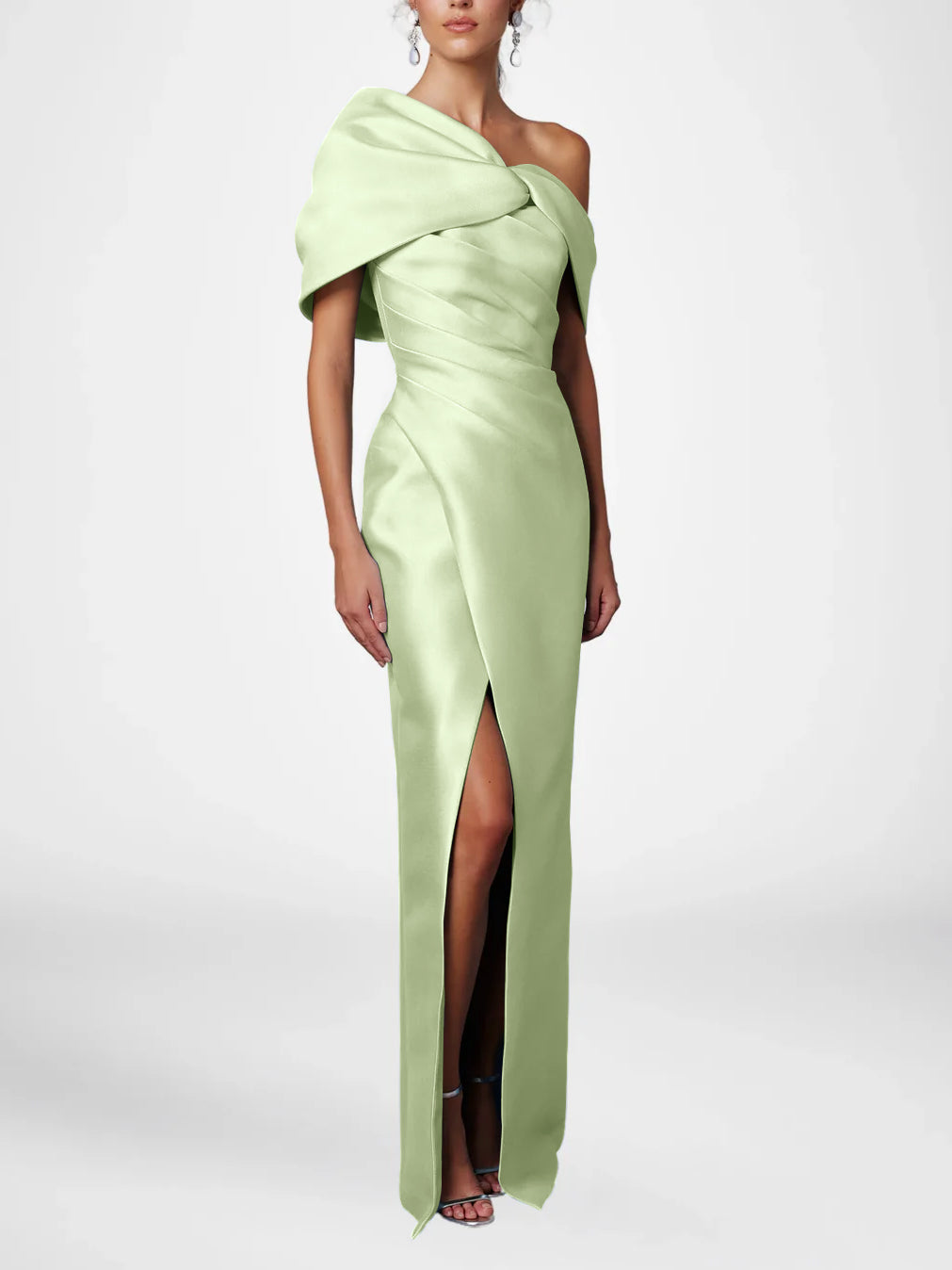 Half Sleeves Floor-Length Formal With Ruffles