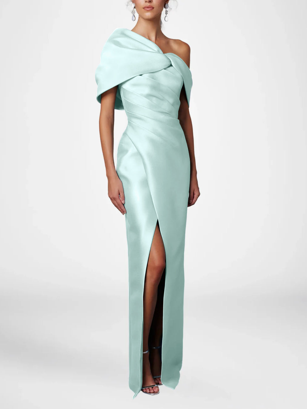 Half Sleeves Floor-Length Formal With Ruffles