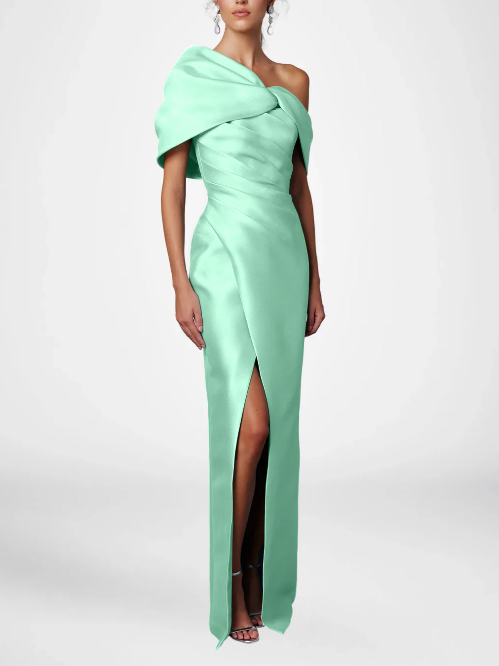 Half Sleeves Floor-Length Formal With Ruffles