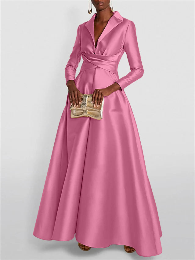 A-Line Long Sleeves V-Neck Floor-length Evening Dresses